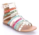Gladiator Multi-colored Strappy Cut-out Flat Sandals White