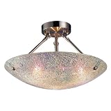 Landmark 73042-3 Avalon 3-Light Semi-Flush Mount, 11-Inch, Satin Nickel with Iridescent Glass