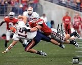 AJ Hawk Autographed Ohio State Buckeyes 8x10 Photo Flying Tackle
