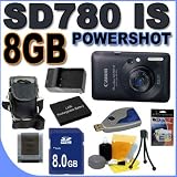Canon PowerShot SD780IS 12.1 MP Digital Camera with 3x Optical Image Stabilized Zoom (Black) 8GB BP4L Battery BigVALUEInc Accessory Saver Bundle