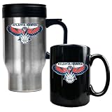 NBA Atlanta Hawks Stainless Steel Travel Mug & Black Ceramic Mug Set - Primary Logo