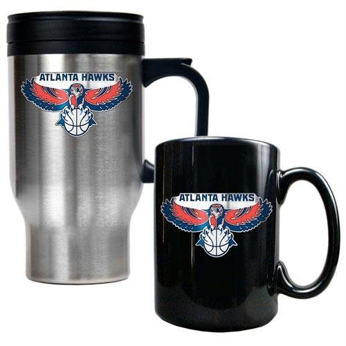 NBA Atlanta Hawks Stainless Steel Travel Mug & Black Ceramic Mug Set - Primary Logo