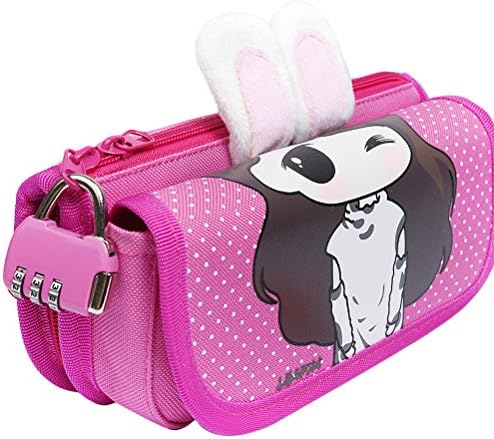 1 X Pencil Case with Coded Lock,SymPro Large Capacity Cartoon Rabbit Stationery Pencil Holder for Girls (Rose)