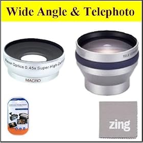 30mm 2X Telephoto Lens + 30mm 0.45x Wide Angle Lens with Macro for DCR-SR68 80GB Hard Disk Drive Handycam Camcorder + MicroFiber Cleaning Cloth + LCD Screen Protectors