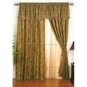 Olive Regal Curtain Set w  Valance Sheer Tassels by KingLinen