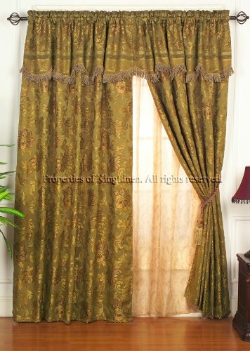 Olive Regal Curtain Set w/ Valance/Sheer/Tassels