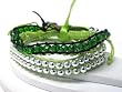 Green Silver Beaded Multi Strand Adjustable Friendship Fashion Bracelet