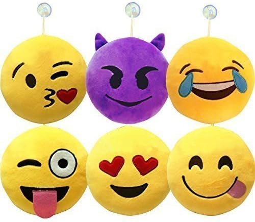Yimengsi 6 inches Soft Plush Mini Emoji Pillow Toys with Rope and Suction Cup, Set of 6