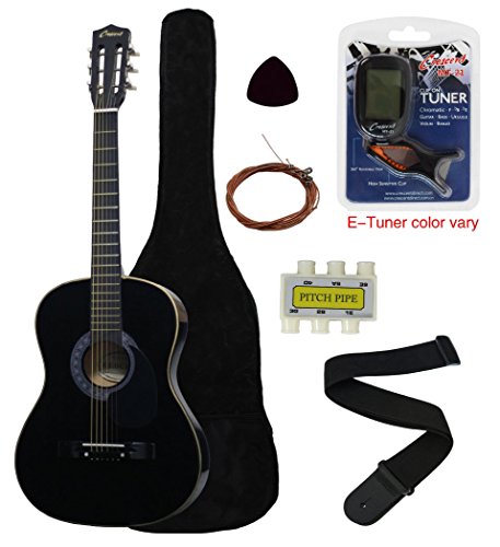 38-Inch Beginner Acoustic Guitar Starter Pack with Gig Bag, Strap, Pitch Pipe, and Pick - Black Dreadnought