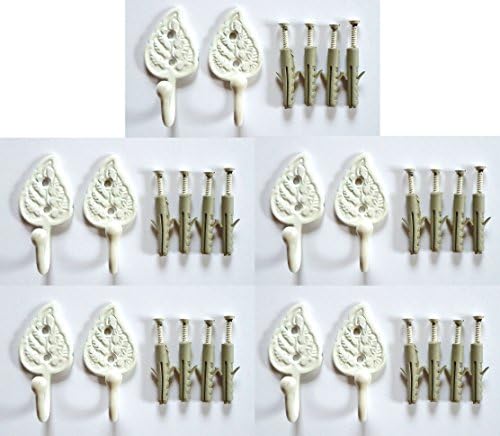 Set of 10 White Leaf Decorative Hooks With Mounting Hardware (10 White Leaves)