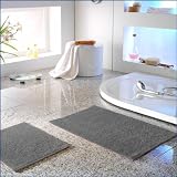 2er Set Badteppich Badvorleger Duschvorleger Farbe: Grau, supersoft, Stoffgewicht 1075 g/m² // Kostenloser Versand