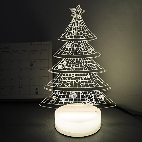 Perfect Lighting 3D Illusion Light LED Table Lamp Children Night Light USB Powered Light Christmas Home Decor Lighting (Christmas tree, Warm White)