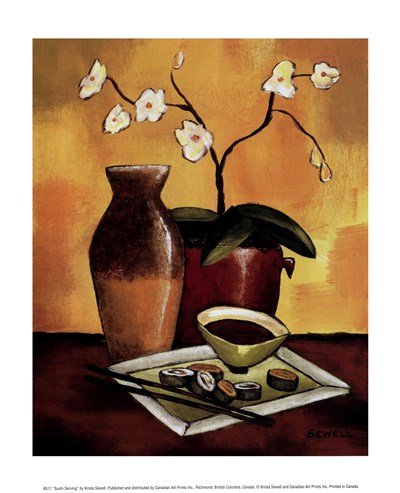 Sushi Serving MUSEUM WRAP CANVAS Print With Added Heavy BRUSHSTROKES Krista Sewell 10x12