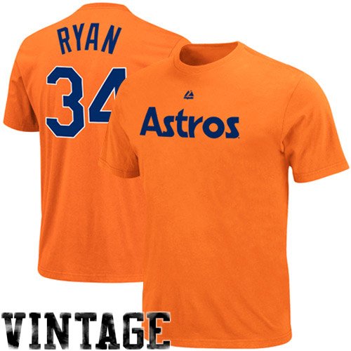 Majestic Nolan Ryan Houston Astros #34 Youth Cooperstown Player T-shirt - Orange (Small)