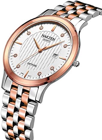 NAKZEN Men's Part Rose Gold Stainless Steel Analog Display Quartz Wrist Watches