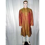 Mens Fashion Copper Silk Embroidered Kurta Pajama Xxl Chest 52 Inches