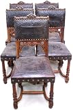 Antique French Henry II Carved Walnut Set 5 Chairs