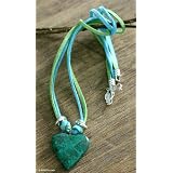 Chrysocolla and leather necklace, 'Impassioned Heart'