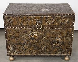 Lourdes Chest Box Trunk with Hinged Top Solid Wood Metal Accent 31.5"W x 18"D x 25.5"H