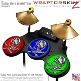 Chrome Skull on Colors Skin by WraptorSkinz fits Guitar Hero 4 World Tour Drum Set for Nintendo Wii,