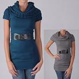Ci Sono by Adi Juniors Cowl Neck Belted Sweater Dress
