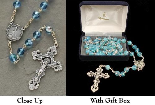 Aqua Venetian Beaded Rosary With 8MM Glass Beads 22 #3037