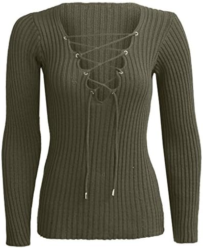 Cashsun Womens Sexy Long Sleeve Low Cut Cross Bodycon Sweater Crop Top, Ag M