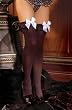 Black Opaque Thigh Hi Stocking White Satin Bow Chiffon Ruffle Trim