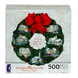 Thomas Kinkade Christmas Cottage Collection Wreath Shaped Puzzle 500 Piece ~ ceaco