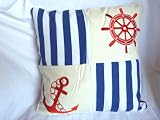 Nautical Decorator Pillow - Anchor & Ship's Wheel Accent - White, Canvas. Red & Blue 15
