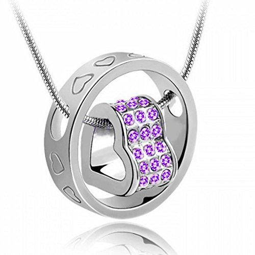 DDU(TM) 1Pc Purple- Unique Love Heart Ring Shape Crystal Rhinestone Pendant Neck Chain Necklace Valentine's Day Gift