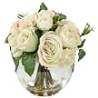 Roses in Bowl - White/Green(11 x 11 x 12")