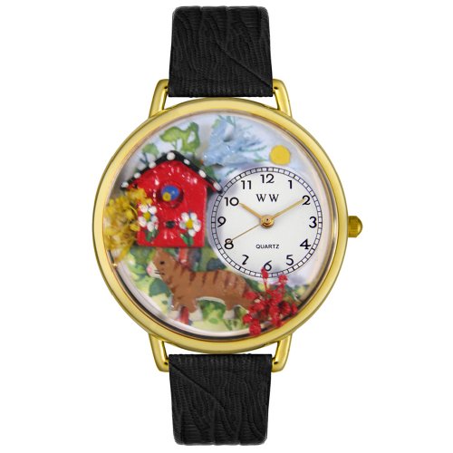 Whimsical Watches Unisex G0120005 Birdhouse Cat Black Skin Leather Watch
