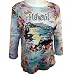 Cactus Fashion, 3/4 Sleeve Scoop Neck Top Accented with Rhinestone Highlights on a Pale Blue Body - Hawaii