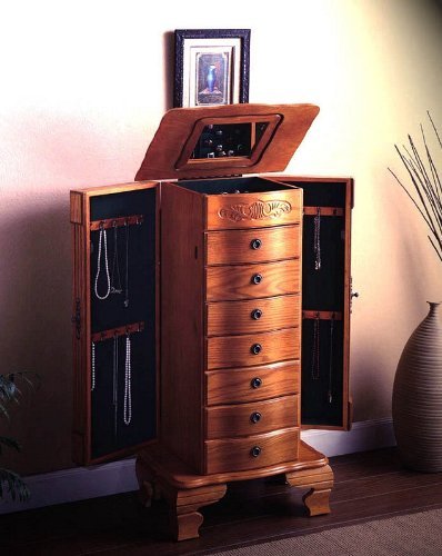 Coaster Seven Drawer Deluxe Jewelry Armoire in Light Oak