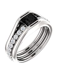 14K White Gold Princess Cut Black and White Diamond Ring -- LIFETIME WARRANTY