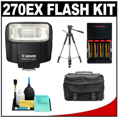 Canon Speedlite 270EX Flash + Tripod + (4) AA Batteries & Charger + Cleaning Kit for Canon Rebel XT, XTi, XS, XSi, T1i, EOS 30D, 40D, 50D, 5D MARK II Digital SLR Cameras