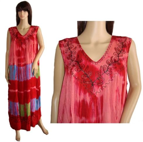 Red Tie Dye Maxi Dress/beach Cover up One Size