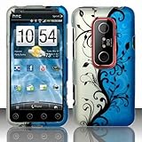 HTC EVO 3D Accessory - Blue Silver Black Vines Protective Hard Case Cover D ....
