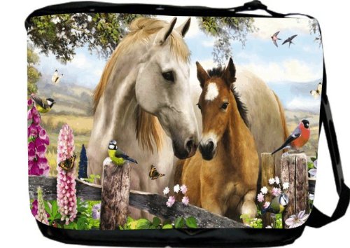 Rikki KnightTM Horse in Cottage Garden Messenger Bag - Book Bag - Unisex - Ideal Gift for all occassions! Rikki KnightTM Horse in Cottage Garden Messenger Bag - Book Bag - Unisex - Ideal Gift for all occassions!