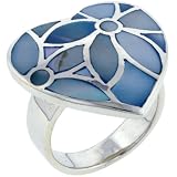 Sterling Silver Blue Mother Of Pearl Heart Ring
