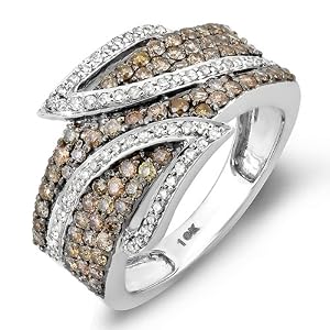 10k White Gold White & Champagne Round Diamond Ladies Cocktail Ring (1.26 cttw,F-G Color, SI Clarity)|10k White Gold White|Champagne Round Diamond 10k White Gold White & Champagne Round Diamond Ladies Cocktail Ring (1.26 cttw,F-G Color, SI Clarity)|10k White Gold White|Champagne Round Diamond