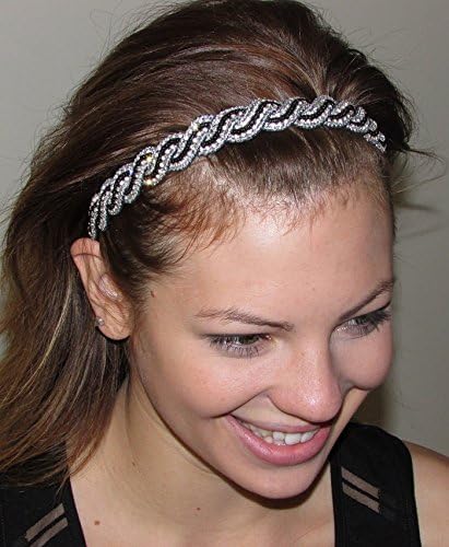 MARIAH - BLACK & SILVER -Regalia Beaded Rhinestone Stretch No Slip Headband (Hair Jewelry)