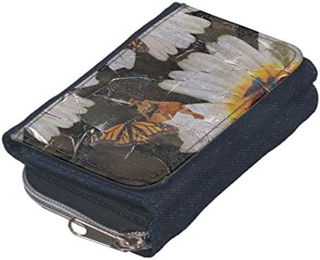 Wallet for Women Coin Purse Pouch Card Holder Sunflowers Woman Butterfly Grunge Wallet Denim 5.1x3.54 inches