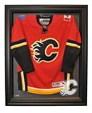 Calgary Flames Hockey Jersey Display Case, Cabinet Style with Black Finish Frame