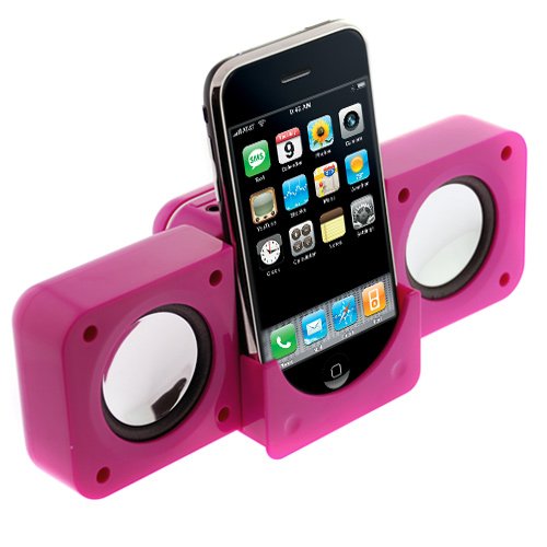 GTMax Hot Pink Portable Folding Stereo Speaker For Sandisk Sansa Clip Plus 4GB 8GB