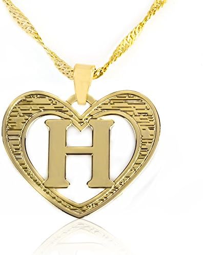 Beautiful Initial Heart Pendant Necklace 24k Gold Plated Personalized Charm Choose Your Letter (H)