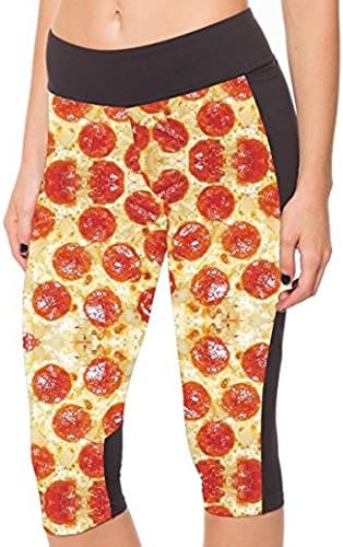 KTMod Women's Printed Workout YOGA Stretch Capri Leggings Pizza M