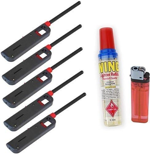 7 Pack Refillable Lighter for Kitchen Camping Grilling BBQ Home Adjustable Flame W/Wing .32oz Refill by Handi flame