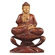 Wood Buddha Statue - Buddha Sitting on a Lotus - Two Tone Finish